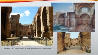 Termas de Caracalla – Ruinas y reconstrucción ideal.
 