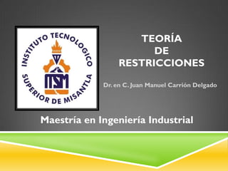 TEORÍA
DE
RESTRICCIONES
Dr. en C. Juan Manuel Carrión Delgado
Maestría en Ingeniería Industrial
 