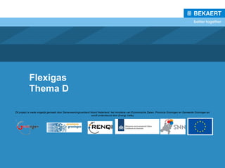 Flexigas
Thema D
Dit project is mede mogelijk gemaakt door Samenwerkingsverband Noord Nederland, het ministerie van Economische Zaken, Provincie Groningen en Gemeente Groningen en
wordt ondersteund door Energy Valley
 