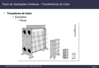 Page 10
Processos Químicos para Eng.Produção – Profa. Adriana Marotti
Tipos de Operãções Unitárias - Transferência de Calor
• Trocadores de Calor
• Exemplos:
– Placas
 
