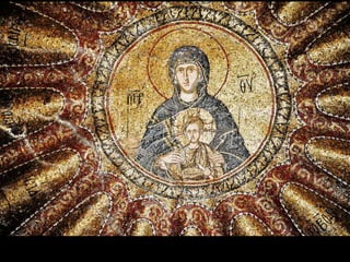 Arquitetura
A construção de igrejas foi o marco da
arquitetura bizantina.
Planejadas sobre uma base circular,
octogonal ou quadrada, com imensas
cúpulas, criando-se prédios enormes e
espaçosos totalmente decorados.
 