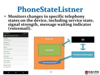 15
Android Rules
• Do not block the UI thread (or main
thread).
• Do not access the Android UI toolkit
from outside the UI thread.
 