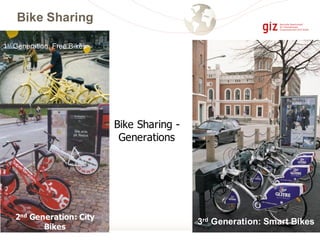 1st Generation: Free Bikes
2nd Generation: City
Bikes
3rd Generation: Smart Bikes
Bike Sharing -
Generations
Bike Sharing
 