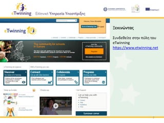 Ξεκινώντας
Συνδεθείτε στην πύλη του
eTwinning
https://www.etwinning.net
2
 