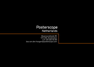 Door de vele technologische ontwikkelingen verwachten
consumenten een steeds hoger wordend niveau van
persoonlijke service. Recent onderzoek geeft aan dat 1
op de 4 consumenten bereid is om meer te betalen voor
persoonlijke diensten of services. Daarnaast wil 22% van
de consumenten graag bepaalde data delen in ruil voor
een product of service op maat.
Om de interesse van consumenten te verhogen is een
persoonlijke benadering en betrokkenheid van groot
belang. In de toekomst zal marketing zich steeds meer
onderscheiden door persoonlijke customer service.
personalisation
@ scale
Het gehele OOH landschap wordt in hoog tempo
gepersonaliseerd door de opkomst van digitale schermen.
In Engeland biedt onze partner Liveposter campagnes op
maat aan. Ze zijn in staat om real time triggers (het weer,
verkeer, vluchttijden, beacons en talloze andere bronnen) te
gebruiken om zo de juiste boodschap op het juiste moment
en plaats uit te zenden.
Door de investering van Posterscope in data hebben wij meer
kennis gekregen over het consumentengedrag op locaties.
Hierdoor is het mogelijk om op de juiste OOH locaties
aanwezig te zijn en zo een campagne optimaal in te zetten.
visiePOSTERSCOPE
 