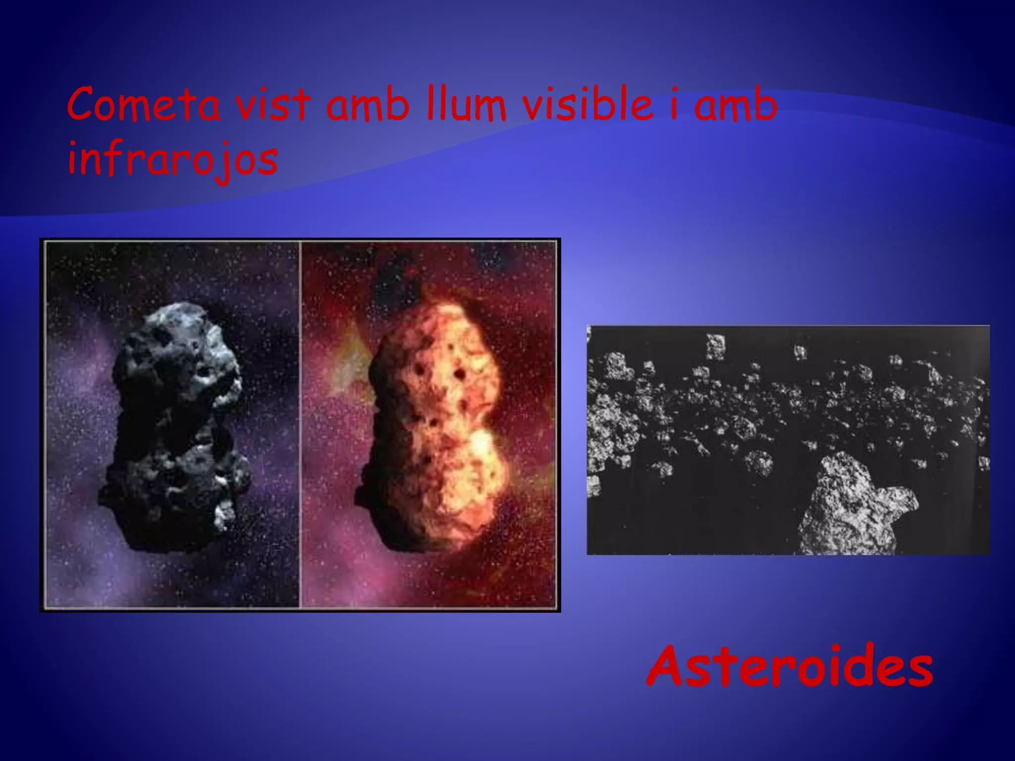 Cometa vist amb llum visible i amb
infrarojos
Asteroides
 