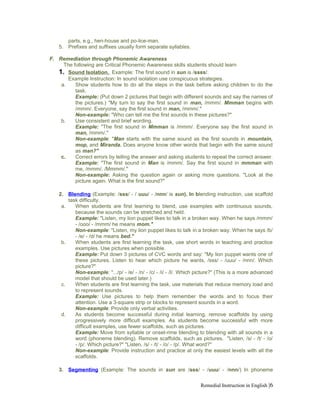 parts, e.g., hen-house and po-lice-man.
5. Prefixes and suffixes usually form separate syllables.
F. Remediation through P...