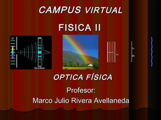 OPTICA FÍSICAOPTICA FÍSICA
Profesor:Profesor:
Marco Julio Rivera AvellanedaMarco Julio Rivera Avellaneda
CAMPUSCAMPUS VIRTUALVIRTUAL
FISICA IIFISICA II
 