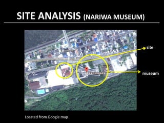 SITE ANALYSIS (NARIWA MUSEUM)
site
Located from Google map
museum
 