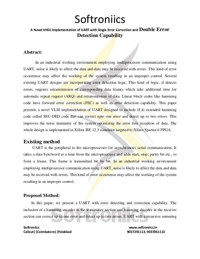 5.a novel vhdl implementation of uart with single error correction and