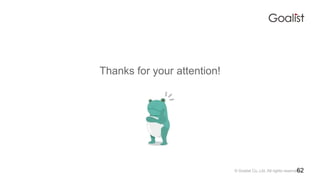 ? Goalist Co.,Ltd. All rights reserved.
Thanks for your attention!
62
 