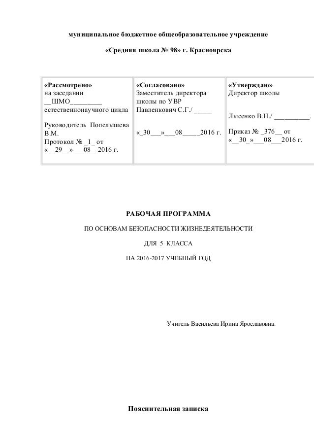 Рабочую Программу По Обж 8 Класс