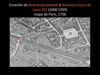 Creación de Grands boulevards o Nouveau Cours de
Louis XIV (1668-1705)
mapa de París, 1736
 