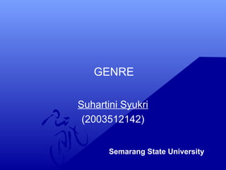 GENRE
Suhartini Syukri
(2003512142)
Semarang State University
 