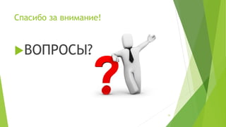 Спасибо за внимание!
ВОПРОСЫ?
(С) ООО "Протекшен Технолоджи" 2016 Вся информация, предоставленная в данном файле является
конфиденциальной и предназначена только для ведущих курса "Как добиться успеха, внедрив системное
управление проектами?". Передача информации третьим лицам не разрешена.
53
 