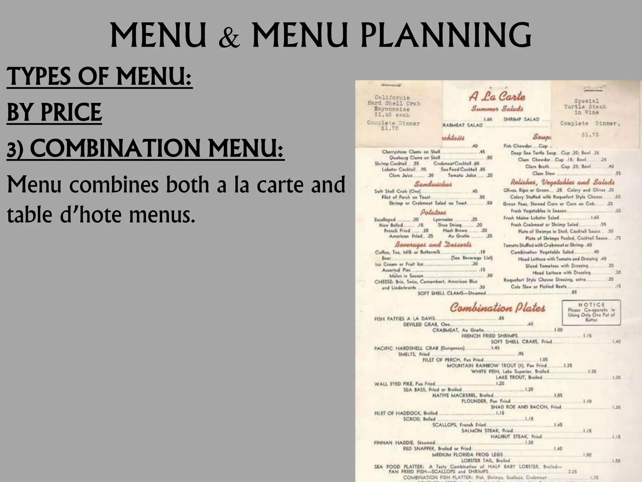 Menu, its types and menu planning | PPTX
