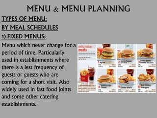 Menu, its types and menu planning | PPTX