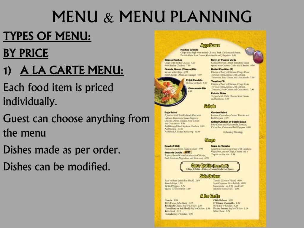 Menu, its types and menu planning