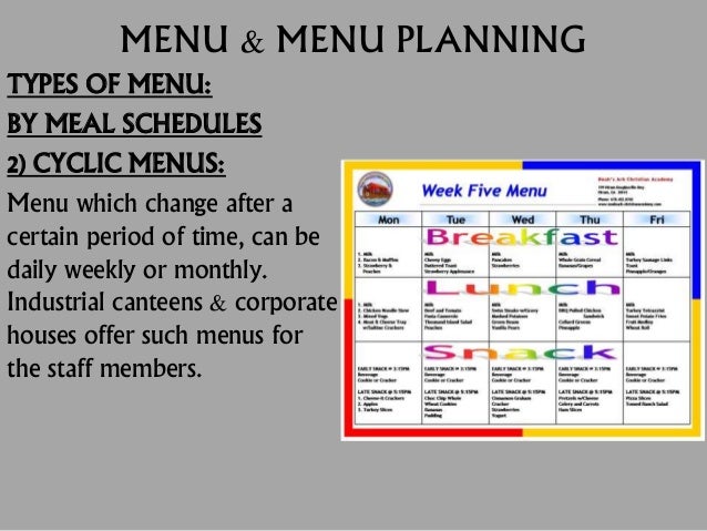 Menu, its types and menu planning