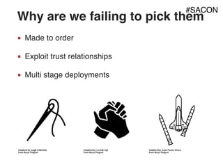 Why are we failing to pick them
■ Made to order
■ Exploit trust relationships
■ Multi stage deployments
#SACON
 
