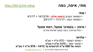 ©‫רוזן‬ ‫למורית‬ ‫שמורות‬ ‫הזכויות‬ ‫כל‬|morit@moritrozen.co.il
‫מתי‬,‫איפה‬,‫כמה‬
•‫מתי‬
•‫הקרוב‬ ‫המחזור‬(‫מלא‬ ‫כמעט‬)–14/12/16+4/1/17
•‫הבא‬ ‫המחזור‬–11/1/17+23/1/17
•‫איפה‬–‫אפעל‬ ‫בסמינר‬,‫אפעל‬ ‫רמת‬
•‫חניה‬ ‫גם‬ ‫כולל‬,‫צהרים‬ ‫וארוחת‬ ‫בבוקר‬ ‫כיבוד‬
•‫עלויות‬
•‫דצמבר‬ ‫מחזור‬–970‫ש‬"‫ח‬+‫מע‬"‫מ‬
•‫ינואר‬ ‫מחזור‬–1470‫ש‬"‫ח‬+‫מע‬"‫מ‬
‫של‬ ‫הנחה‬500‫ש‬"‫עד‬ ‫לנרשמים‬ ‫ח‬14/12–970‫ש‬"‫ח‬+‫מע‬"‫מ‬
http://bit.ly/int-wksp
 