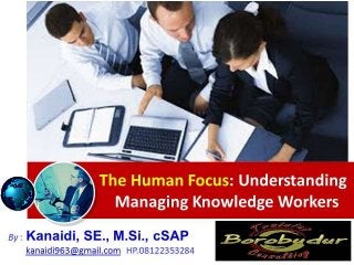 The Human Focus: Understanding
and Managing Knowledge Workers
By : Kanaidi, SE., M.Si., cSAP
kanaidi963@gmail.com HP.08122353284
 