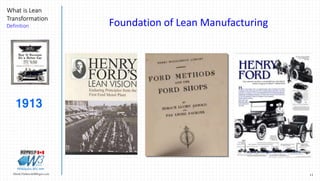 11Marek.Piatkowski@Rogers.com
What is Lean
Transformation
Definition
Thinkingwin, Win, WIN
Foundation of Lean Manufacturing
1913
 