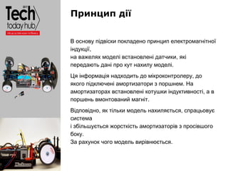 Образец подзаголовка
Принцип дії
В основу підвіски покладено принцип електромагнітної
індукції,
на важелях моделі встановл...