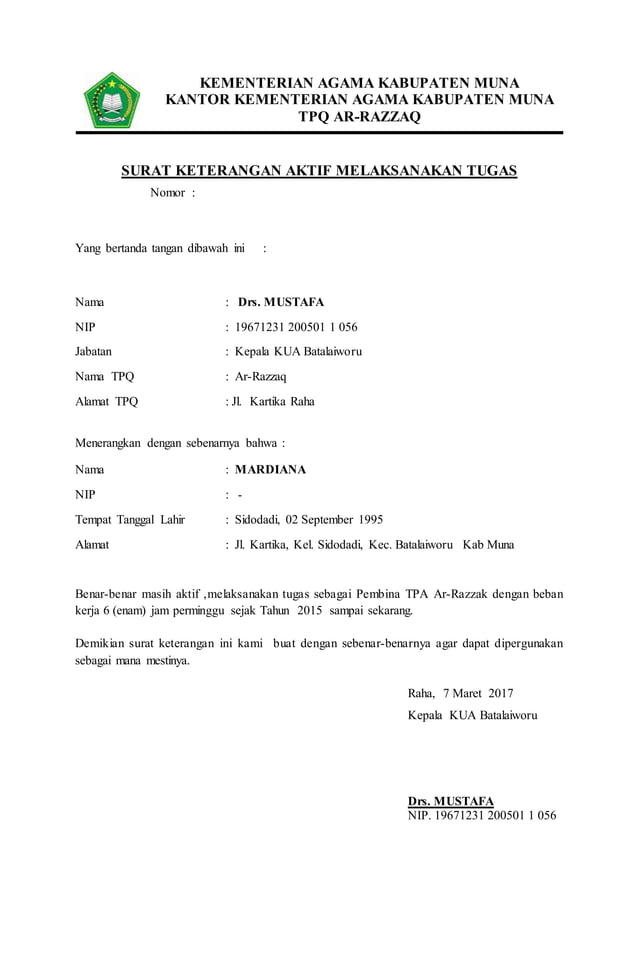 Contoh Surat Aktif Melaksanakan Tugas Guru Contoh Surat - Riset