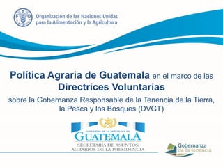 Política Agraria de Guatemala en el marco de las
Directrices Voluntarias
sobre la Gobernanza Responsable de la Tenencia de la Tierra,
la Pesca y los Bosques (DVGT)
 