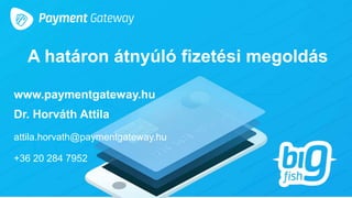 A határon átnyúló fizetési megoldás
www.paymentgateway.hu
Dr. Horváth Attila
attila.horvath@paymentgateway.hu
+36 20 284 7952
 