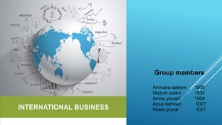 Group members
Ammara saleem 1005
Misbah aslam 1032
Amna yousaf 1004
Ansa rasheed 1007
Rabia gulzar 1037
 