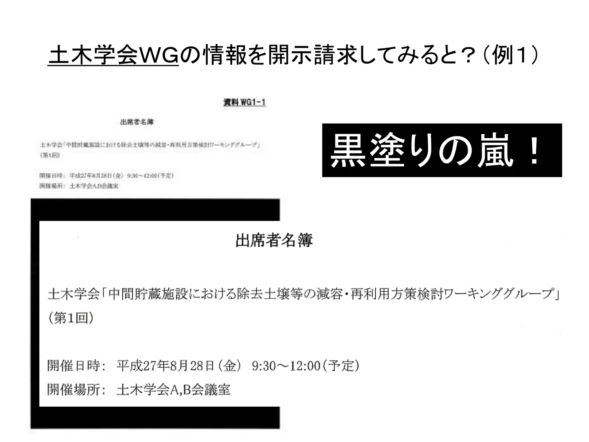 土木学会ＷＧの情報を開示請求してみると？（例１）
黒塗りの嵐！
 