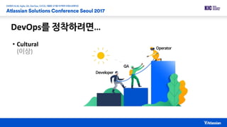 DevOps를 정착하려면…
• Cultural
(이상)
Developer
QA
Operator
 