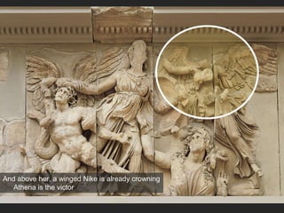 And above her, a winged Nike is already crowning
Athena is the victor
 