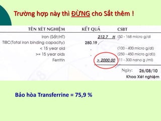 Trường hợp này thì ĐỪNG cho Sắt thêm !
Bảo hòa Transferrine = 75,9 %
 