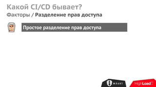 Какой CI/CD бывает?
Факторы / Разделение прав доступа
Простое разделение прав доступа
 