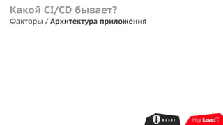 Какой CI/CD бывает?
Факторы / Архитектура приложения
 
