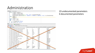 Administration
23 undocumented parameters
6 documented parameters
 