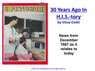 30 Years Ago In
H.I.S.-tory
by Vince Ciotti
© 2017 H.I.S. Professionals, LLC, all rights reserved
News from
December
1987 as it
relates to
today
 