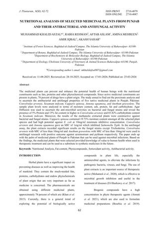 Nutritional Analysis of Selected Medicinal Plants from Punjab and Their ...