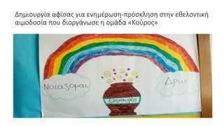 Δημιουργία αφίσας για ενημέρωση-πρόσκληση στην εθελοντική
αιμοδοσία που διοργάνωσε η ομάδα «Κούρος»
 