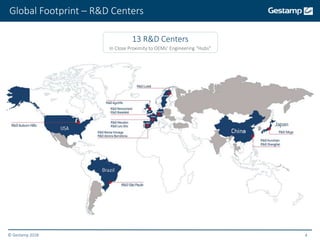 © Gestamp 2018 4
Global Footprint – R&D Centers
13 R&D Centers
In Close Proximity to OEMs’ Engineering “Hubs”
 