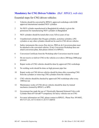Automobile - CNG in Engines & Vehicles | PDF