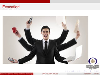 Evocation
Baskaran S (Bannari Amman Institute of Technology) UNIT-V GLOBAL ISSUES 20/02/2018 30 / 35
 