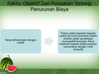 Faktor Objektif Dan Kebijakan Strategi
Penurunan Biaya
 