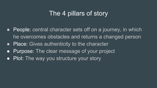 5 Keywords
Character Briefs
Storyboard or Shotlist
Creative Brief
How we tell stories
 