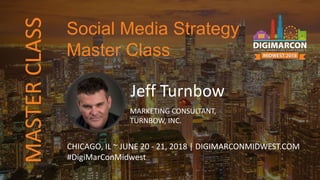 Jeff Turnbow
MARKETING CONSULTANT,
TURNBOW, INC.
CHICAGO, IL ~ JUNE 20 - 21, 2018 | DIGIMARCONMIDWEST.COM
#DigiMarConMidwest
Social Media Strategy
Master Class
MASTERCLASS
 