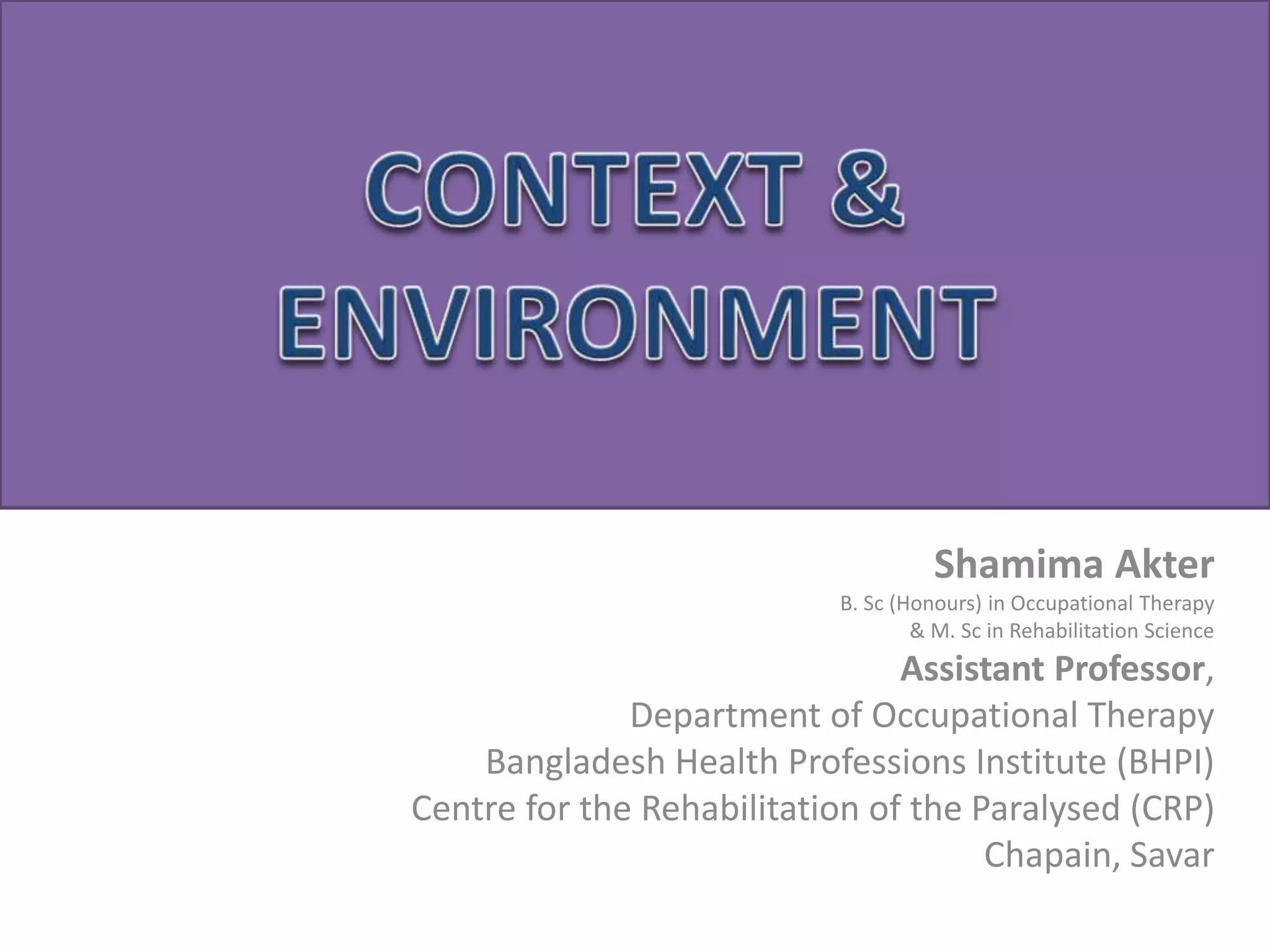 contexts and environments in occupational therapy | PPTX