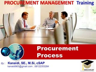 Procurement
Process
By : Kanaidi, SE., M.Si, cSAP
kanaidi963@gmail.com ..08122353284
Training
 